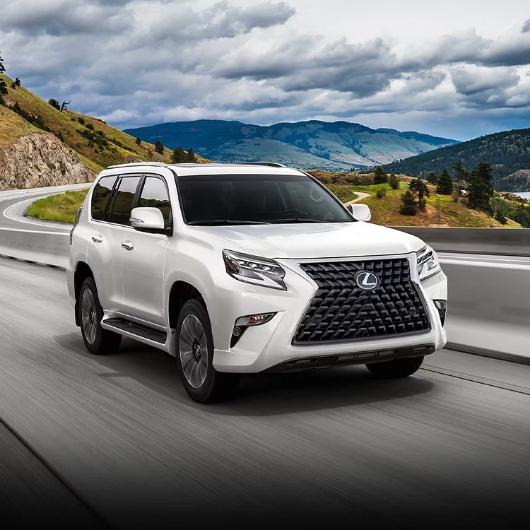 Exterior of the Lexus GX shown in Eminent White Pearl.